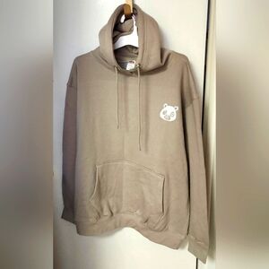 Unisex Tan/Beige Panda Face Hooded Sweatshirt, Hoodie, Athletic Wear XL